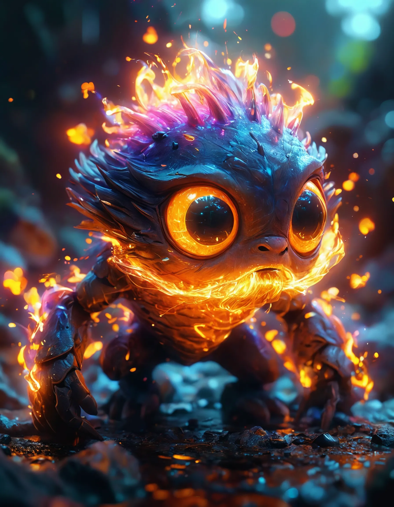 00012-3d render creature animal very big eyes fire elemental flush of force nature micro world fluo fishscale design by pixar.webp